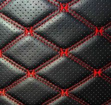 Автомобильная перфорированная экокожа черного цвета, ромб, простроченная красной ниткой, ширина 140 см, цена за 1 м.п.